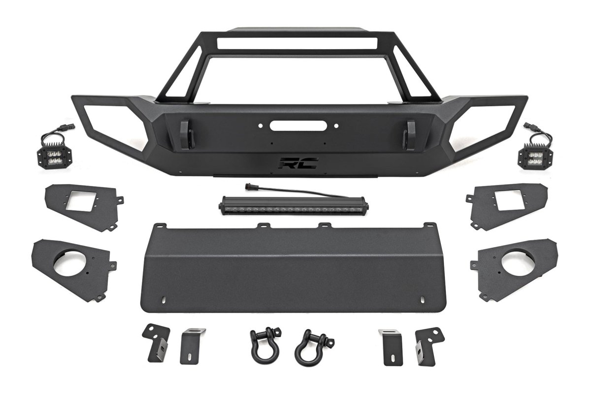 Jeep Wrangler 4xe Front Winch Bumper - Rough Country - Full-Width Trail Bumper - Satin Black - 4WD - '21-'25